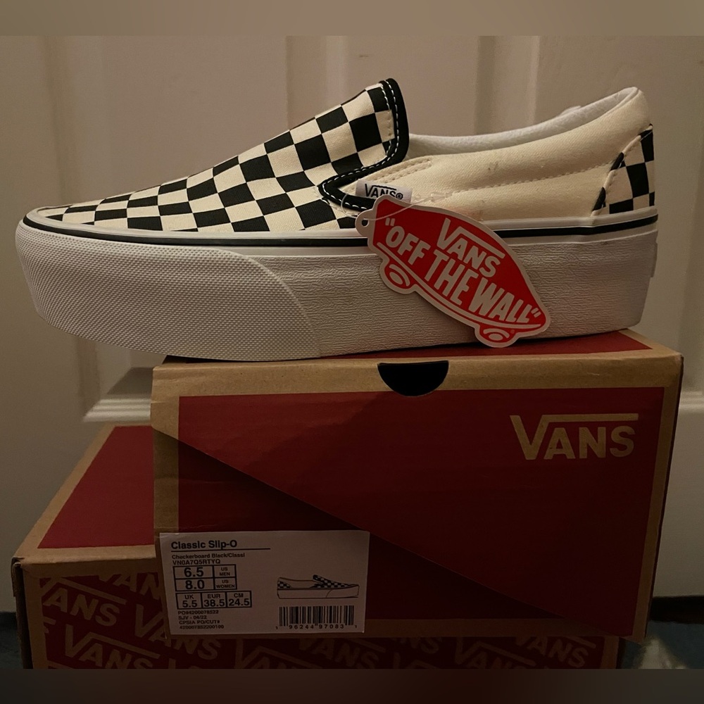 Classic Slip-On Checkerboard Stackform Shoe SZ 6.5mens/ 8womens